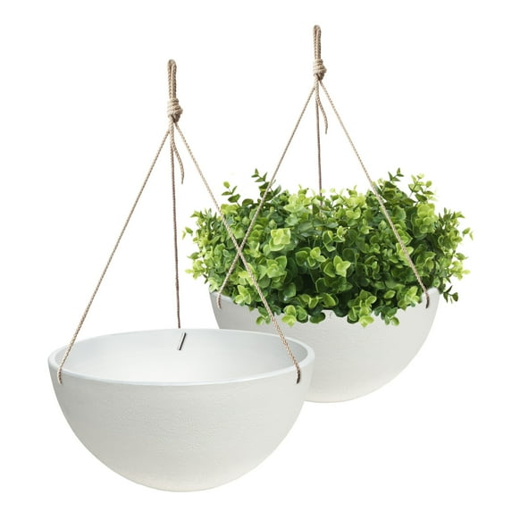 Acerra 14" Hanging Basket, White (13.8Diameter x 6.7"H), 2 Pack
