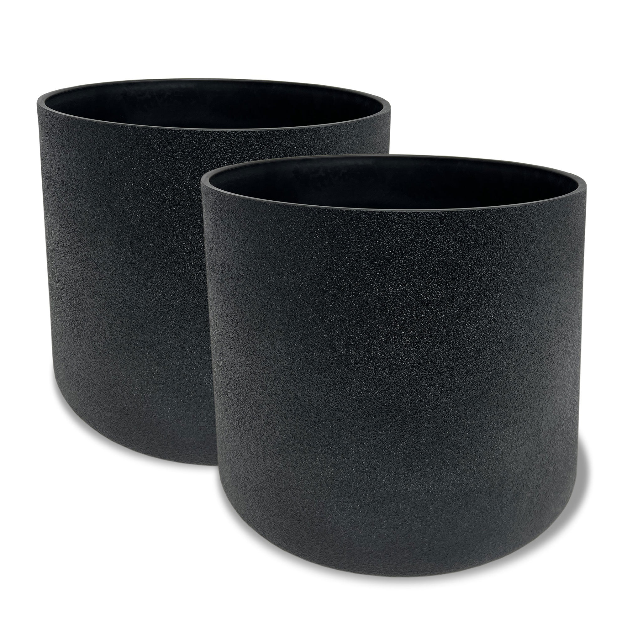Black Composite Round Outdoor Flower Planters (Set of 2)