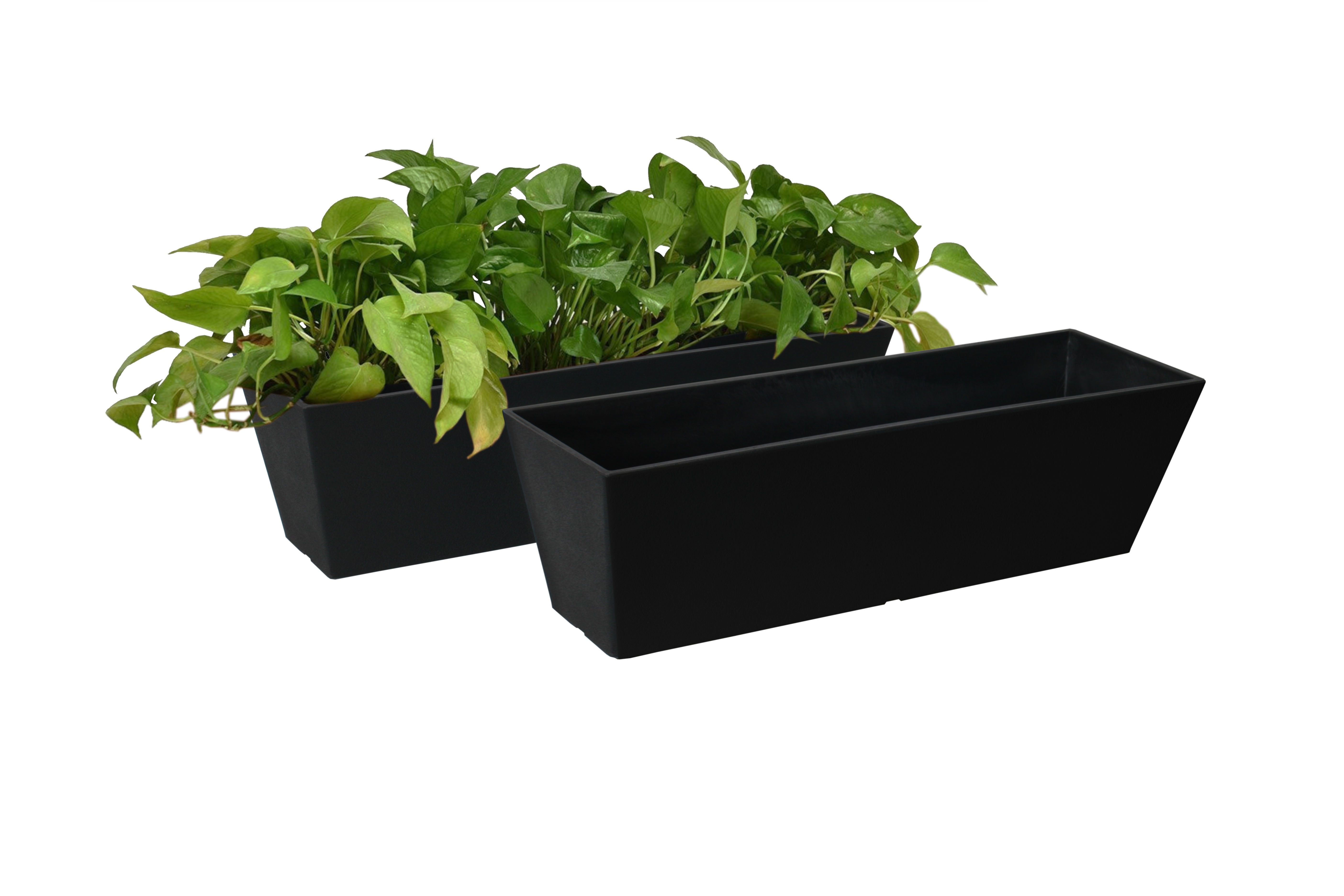 Acerra Black Rectangular Resin Outdoor Window Box Planters, Set of 2