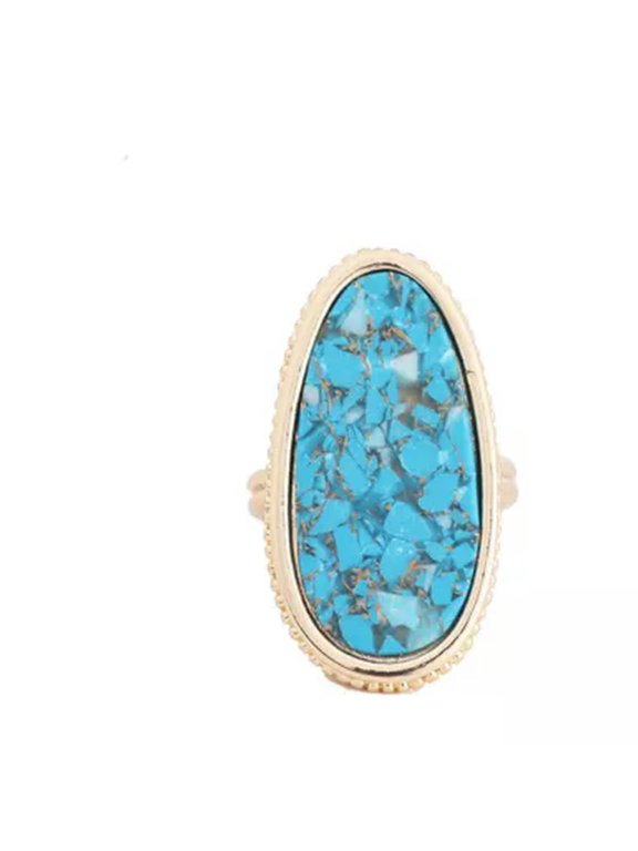 Acetate Abalone Shell Oval StoneTurquoise Leopard Band Ring Women Chic Jewelry