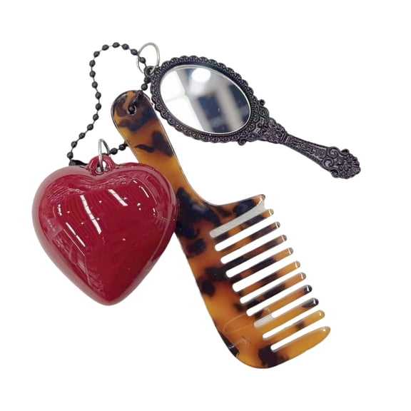 Acetate Comb Keychain with Makeup Tool and Heart Pendant Handmade Keyring Fashionable Key Rings Backpack Decoration