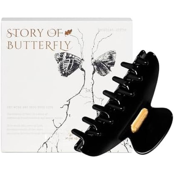 Acetate Hair Clip  Women,  [2024 ]  Tortoise Shell Hair Claw Clips, Butterfly Hair Accessory (Black-3.4")