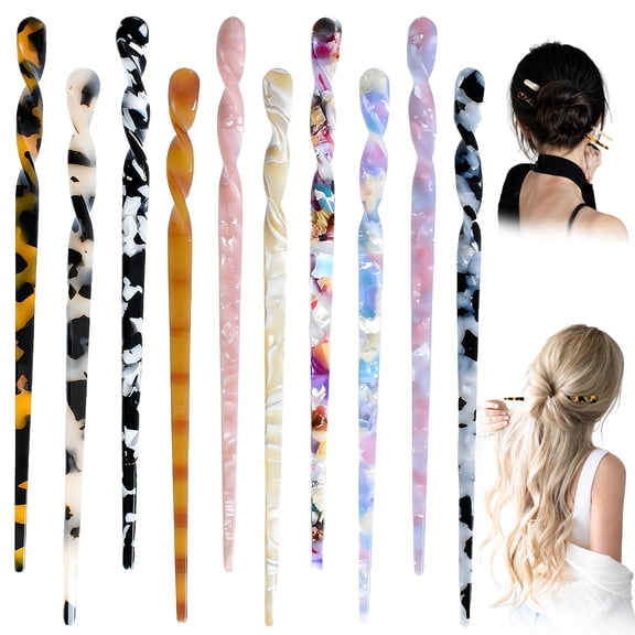 Acetate Hair Sticks – Leopard Print Tortoise Shell Hair Chopsticks, Vintage Retro Hair Accessories for Women Girls (10PCS)