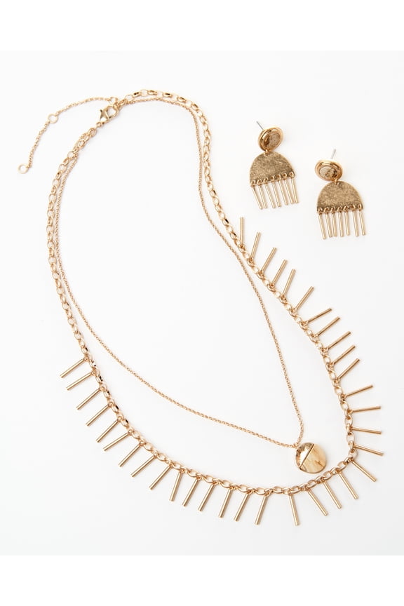 Acetate Post Top Earrings with Worn Gold Necklace Set