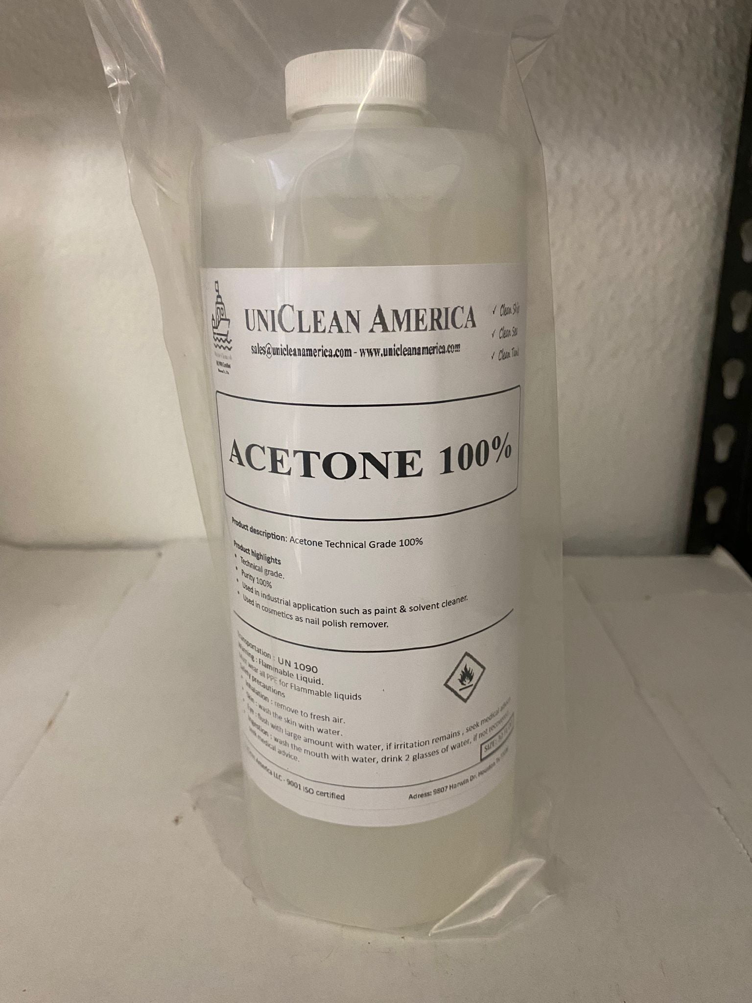 Acetone 100% pure - UniClean America Acetone with No Addtives - Made in USA - Size 16 fl oz