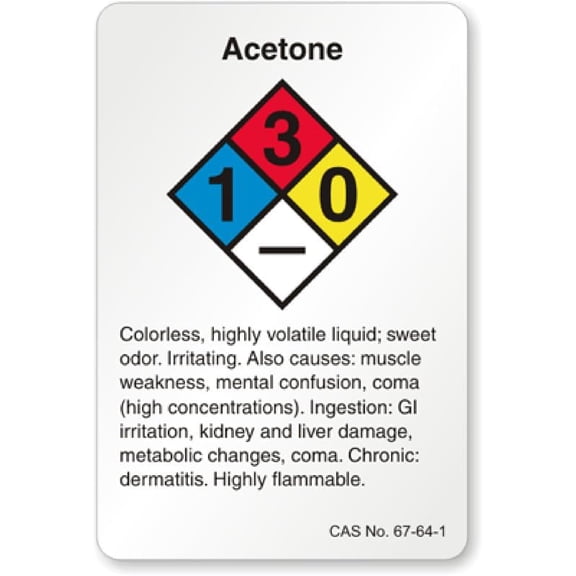 Acetone Nfpa Chemical Aluminum Weatherproof 8" x 12" Sign p00187