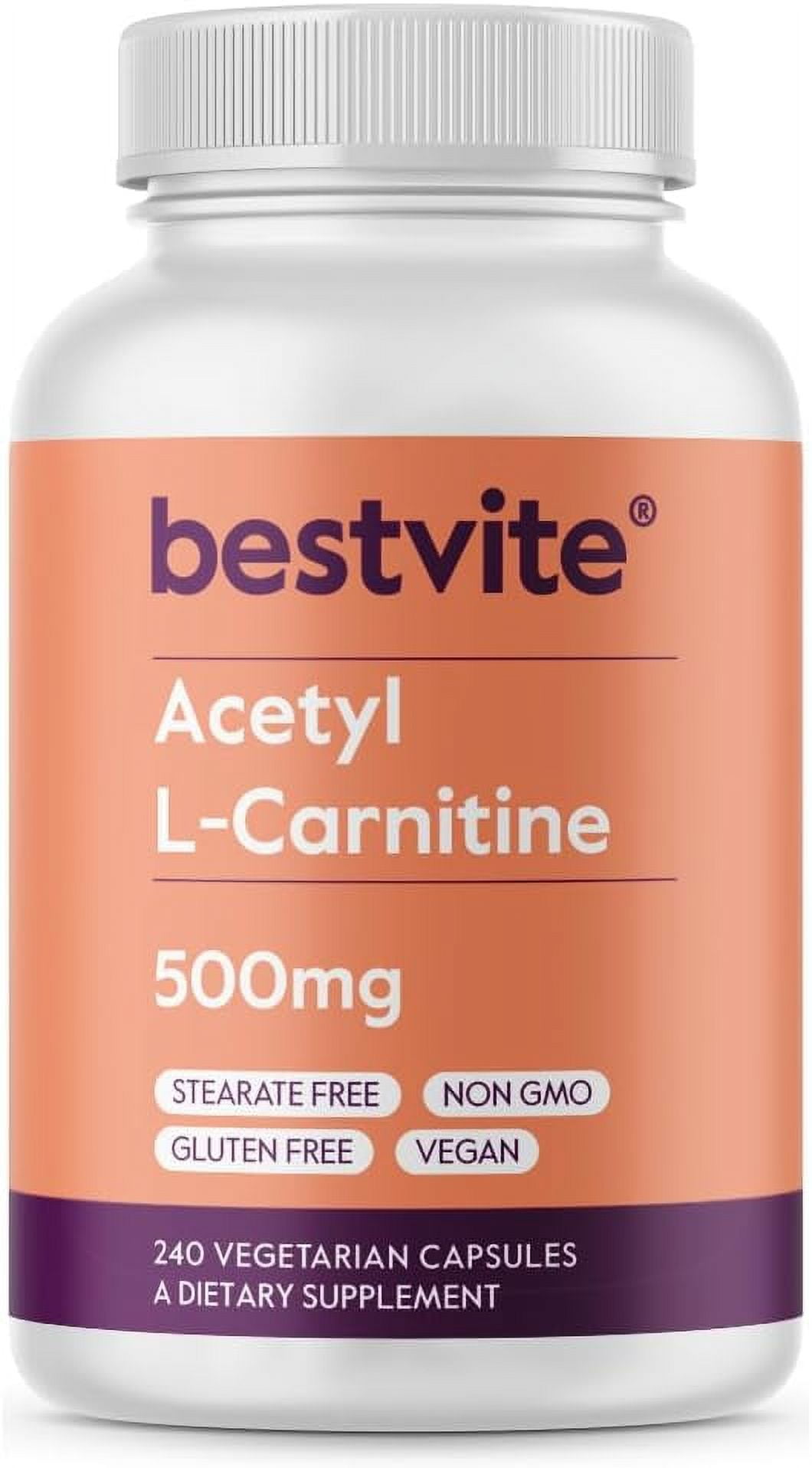 Acetyl L-Carnitine 500mg (240 Vegetarian Capsules) -No Stearates- Non GMO-  Gluten Free- Vegan