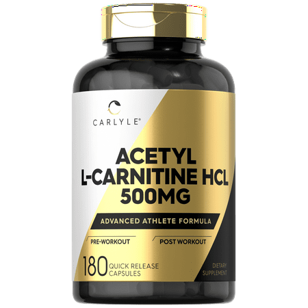 Acetyl L-Carnitine HCL | 500mg | 180 Count | Non- GMO and Gluten Free Supplement | By Carlyle