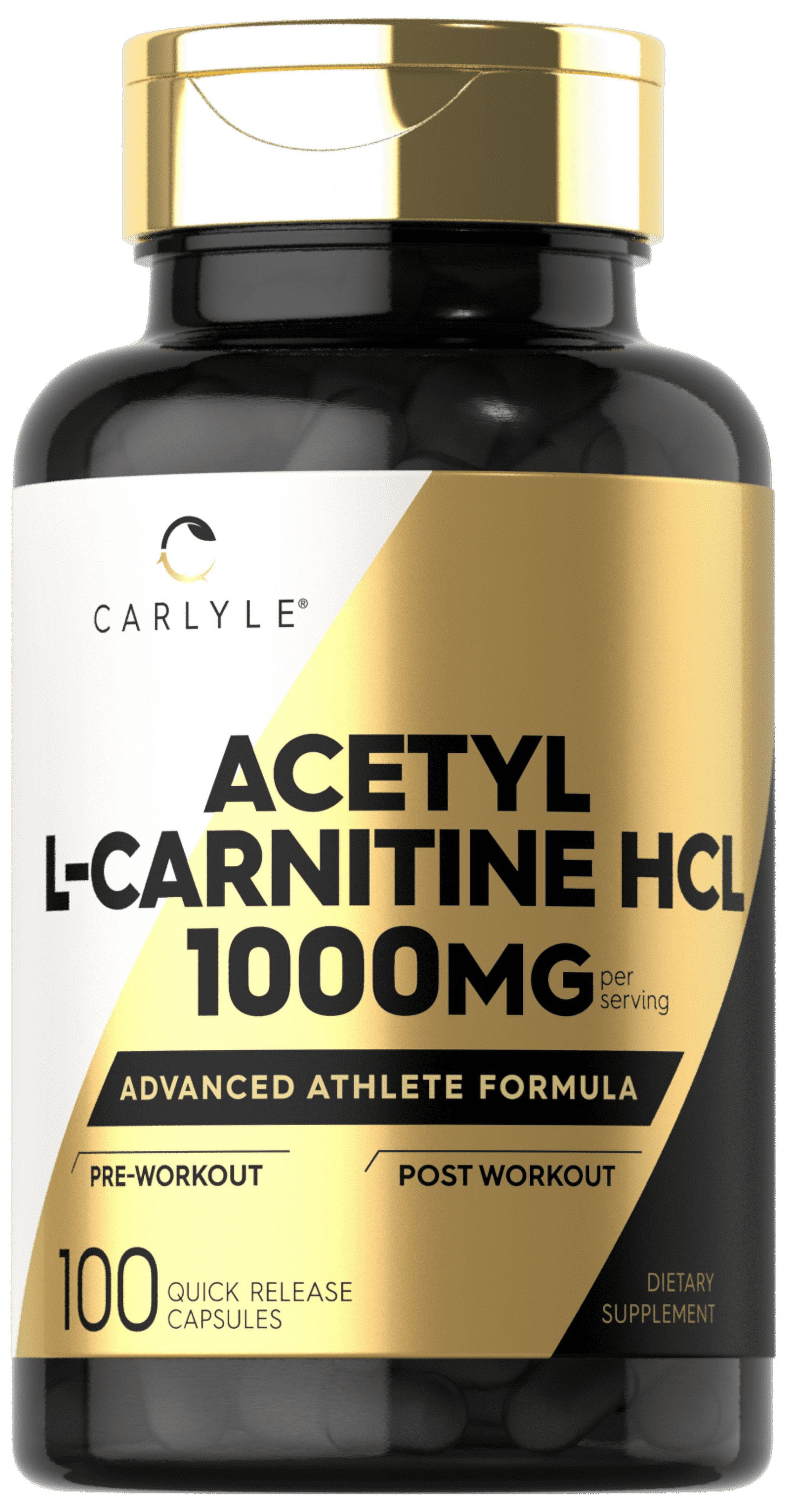 Carlyle Acetyl LCarnitine HCL 1000mg Capsules 100 Count NonGMO, Gluten Free Supplement