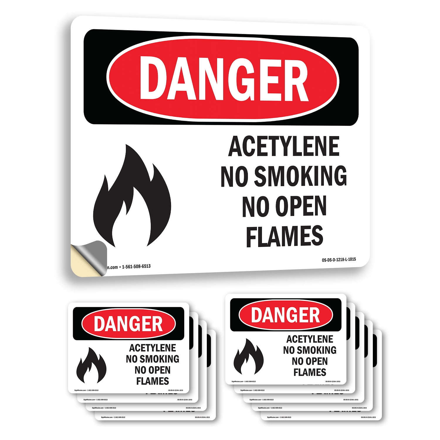 Acetylene No Smoking No Open Flames OSHA Danger Vinyl Decal Label 10 ...