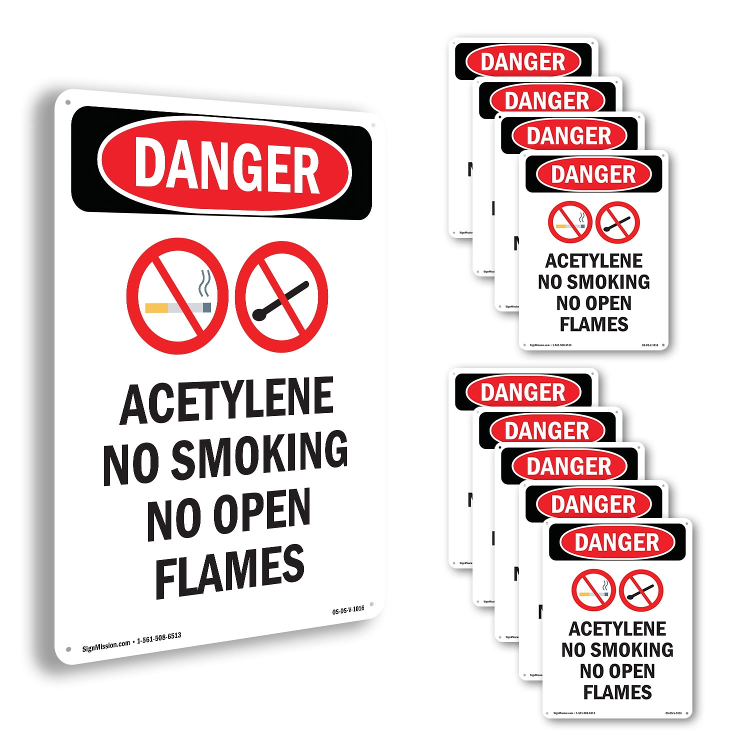 Acetylene No Smoking OSHA Danger Rigid Plastic Sign 10 Inch x 7 Inch ...