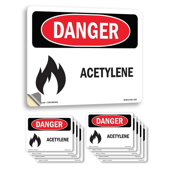 Acetylene OSHA Danger Vinyl Decal Label 24 Inch x 18 Inch - 10 Pack