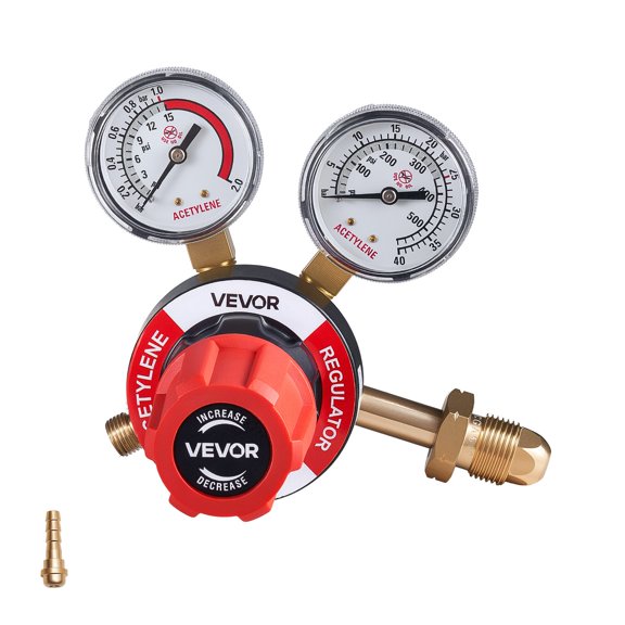 Acetylene Regulator, Precise Acetylene Regulator, 0-500PSI Welding Gas Gauge with CGA-510 Inlet Connection & 9/16"-18 LH Outlet Connection, PC Knob Adjustment