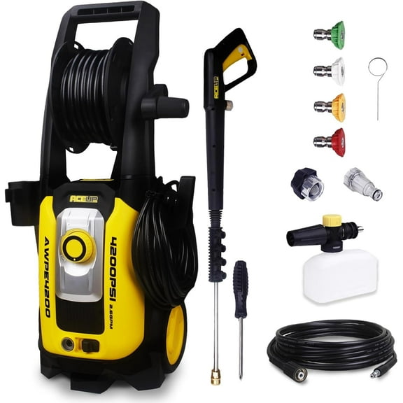Aceup Energy 4200 PSI Poratble Electric Pressure Washer, Electric Powered for Washing Cars Fences Patios Driveways Lightweight