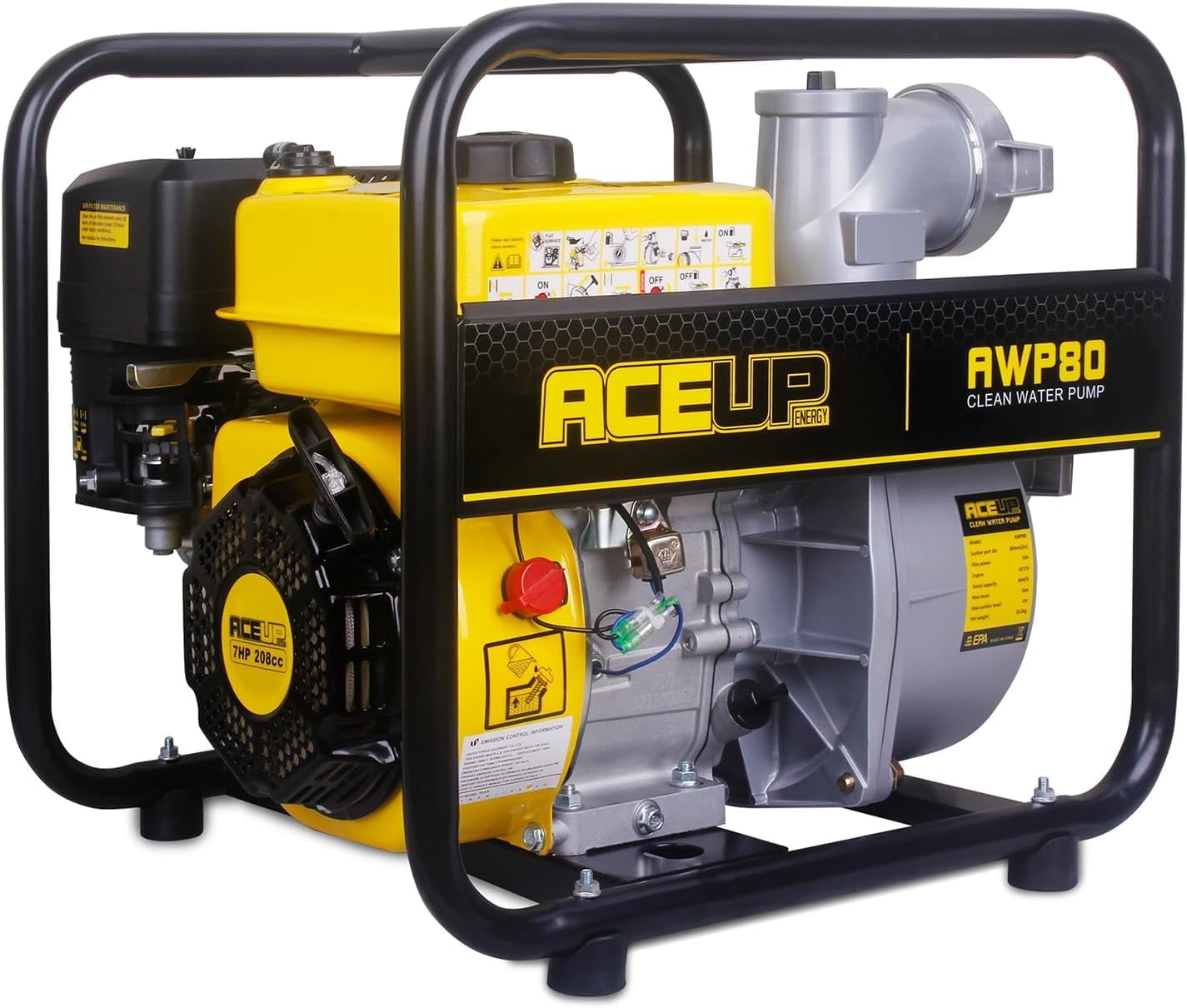 Aceup Energy Gas Water Pump 3 Inch, 265 GPM 7HP 208cc Portable Irrigation Pump EPA Certified