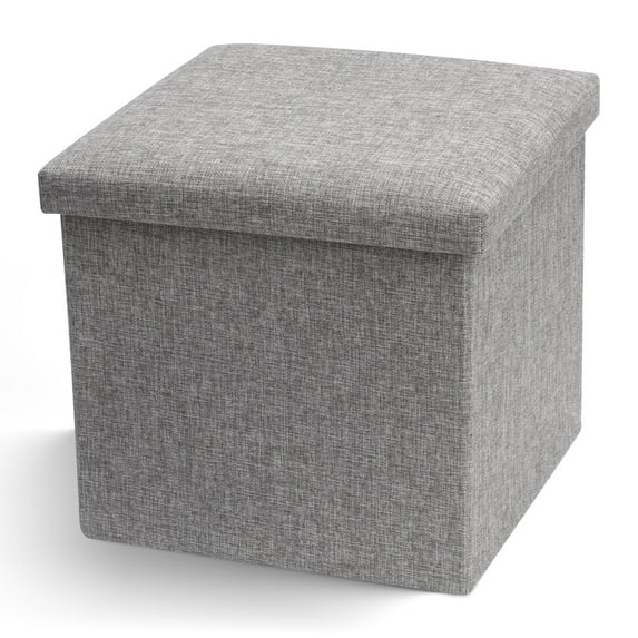 Aceur 15''x15''x15''Storage Ottoman Cube, Foldable Storage Boxes Footrest Step Stool, Padded Seat for Dorm Living Room, Space-Saving Storage Box,Gray