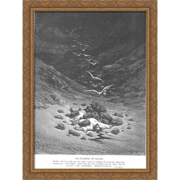 Achan Is Stoned to Death 28x36 Large Gold Ornate Wood Framed Canvas Art by Gustave Dore