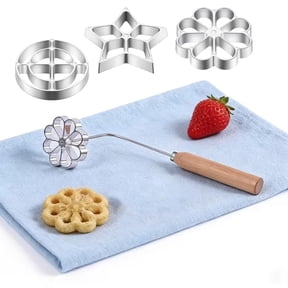Achappam & Bunuelos Mold with Handle, 3 Interchangeable Heads Rosette Maker, Aluminium Cast Baking Tool for Kitchen