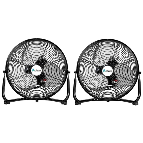 Achazel 12" High Velocity Floor Fan 3-Speed 1680 CFM Heavy Duty Tilting Metal Portable Fan 180 Tilt Commercial Residential Gym Home Office Use 2-Pack