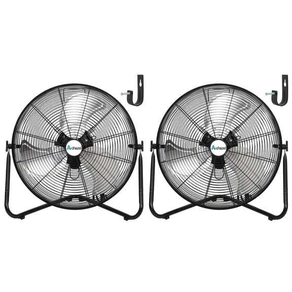 Achazel 20" High Velocity Floor Fan, 3-Speed 5200 CFM Heavy Duty Metal Industrial Fan, 360° Tilt, Wall Mountable, for Garage, Workshop, Basement, Commercial Use 2 Pack