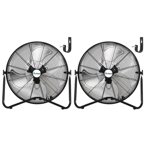 Achazel 20" High Velocity Floor Fan 3-Speed 5200 CFM Industrial Shop Fan Heavy Duty Metal with Wall Mount System for Garage Workshop Commercial 2-Pack