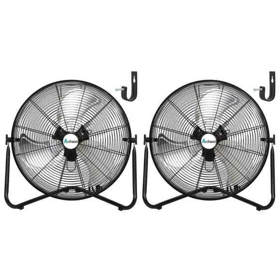 Achazel 20" High Velocity Floor Fan 3-Speed 5200 CFM Industrial Shop Fan Heavy Duty Metal with Wall Mount System for Garage Workshop Commercial 2-Pack