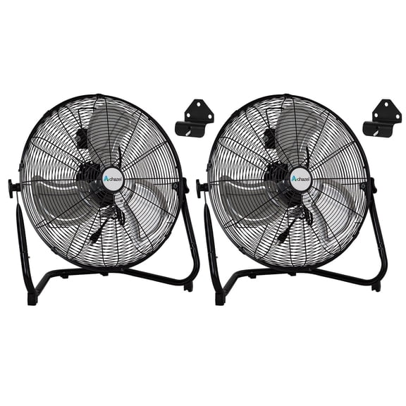 Achazel 20-Inch Industrial Floor Fan 2-Pack, 4650 CFM Metal Air Movers with 3 Speeds, 360° Tilt Heads & Wall Mounts for Workshop