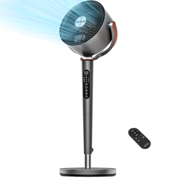 Achazel Pedestal Fan with Remote, 120° Air Circulator Fan DC Motor 85ft Airflow Adjustable Height 12 Speeds 5 Modes & 12H Timer for Bedroom&Home
