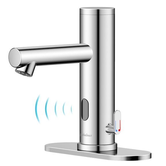 Achelous Automatic Touchless Bathroom Sink Faucet with Deck Plate,Hands Free Infrared Sensor Basin Faucet with Temperature Control, Battery Powered Sensor Bathroom Tap,Chrome