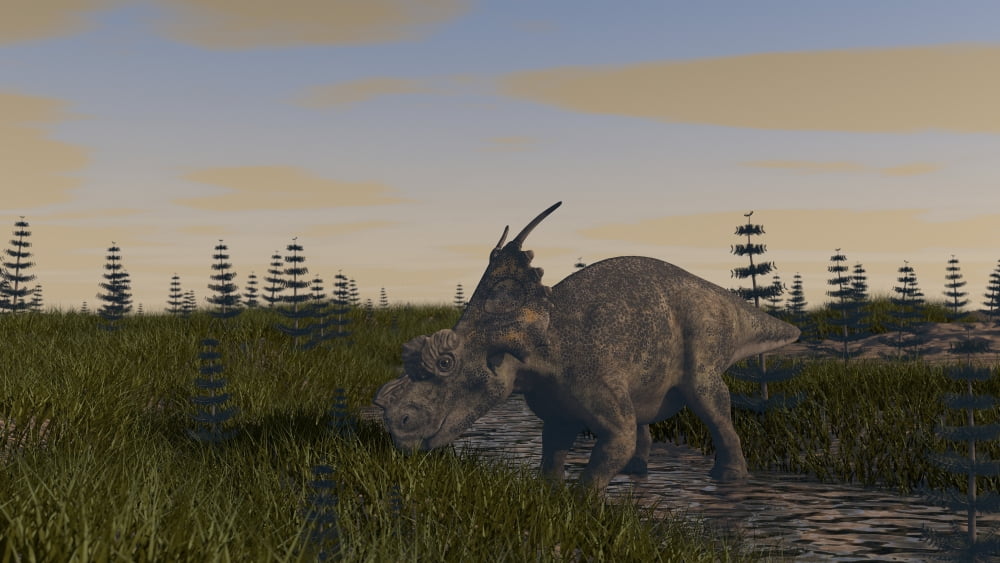 Achelousaurus grazing in swamp Canvas Art - Kostyantyn IvanyshenStocktrek Images (37 x 21)
