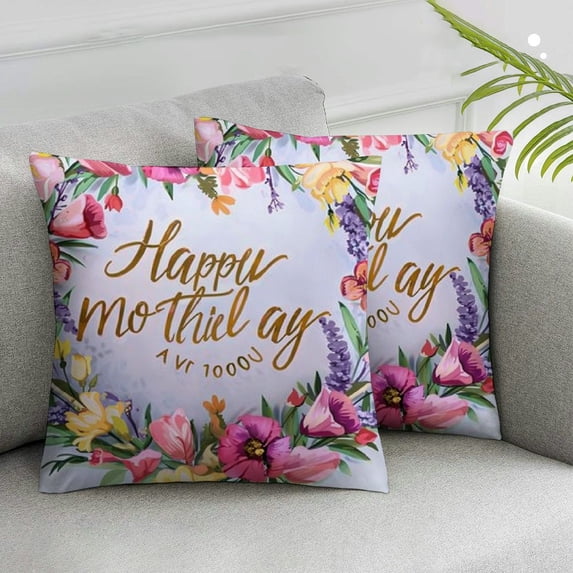 Acheng 2pcs Happy Mothers Day Throw Pillow Covers 2pcs Decorative Floral Cushion Cases Home Decorations Indoor for Bed Sofa White