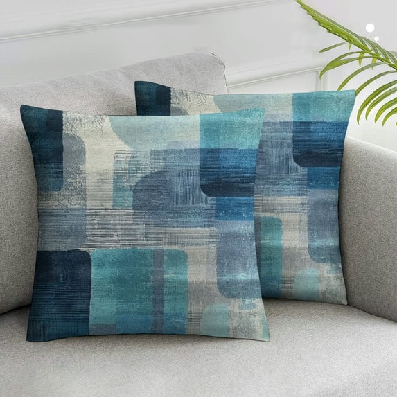 Acheng Abstract Painting Throws Pillows Covers for Couch, Graffiti Turquoise Grey Brush Decorative Pillow Cases for Men Women, Comfortable Pillow Cushion Cover ,Set of 2 White