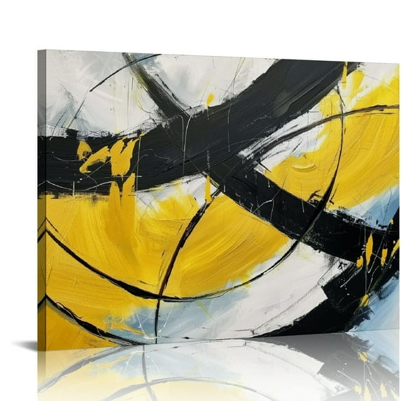Acheng Abstract Wall Art for Living Room, Black and Gold Brush-Strokes Canvas Wall Art for Bedroom, Print Paintings Artwork 16x12in