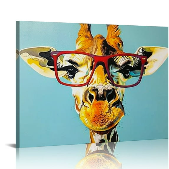 Acheng Animals with Glasses Wall Art Abstract Giraffe Picture Colorful Giraffe Canvas Painting Funny Giraffes Poster Nursery Children's Room Decor 16x12in