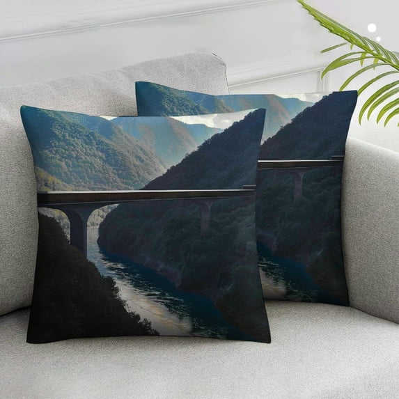 Acheng Architecture Mountains Throw Pillow Covers Cozy Soft Pillowcase Square Cushion Case for Home Sofa Bedroom Car Decoration,2 Pcs White