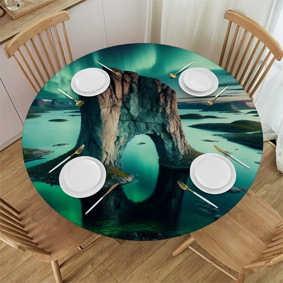 Acheng Aurora Borealis Round Tablecloth - Great for Home Kitchen/Parties/Holiday Dinner - 100% Polyester Fiber - Outdoor Picnic Camping and Indoor Kitchen Dining Party 38-42