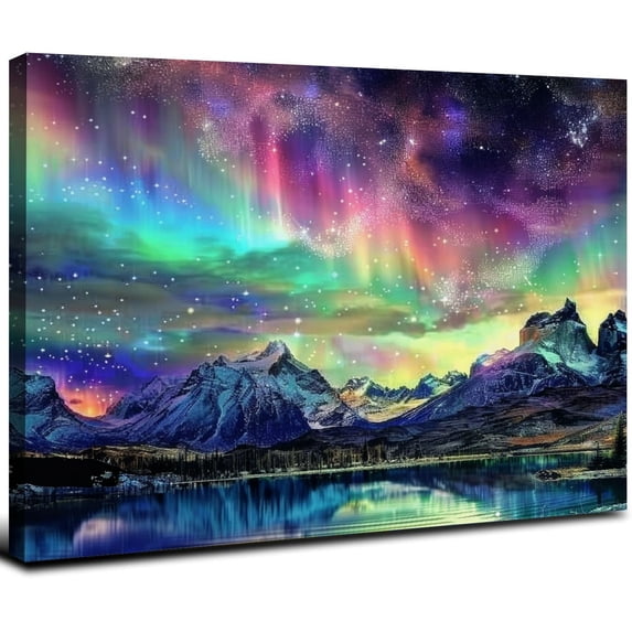 Acheng Aurora Borealis Wall Art Polar Lights Auroras Aurorae Southern Lights Aurora Australis Canvas Art for Wall Decor Print for Living Room Decoration Framed and Ready to Hang 16x12inch