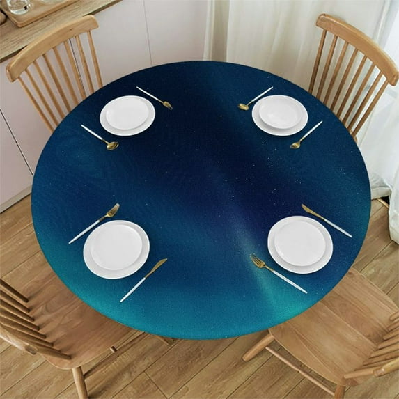 Acheng Aurora Lights Boat Space Round Tablecloth Great for Home Kitchen/Parties/Holiday Dinner 100% Polyester Fiber Outdoor Fitted 38-42