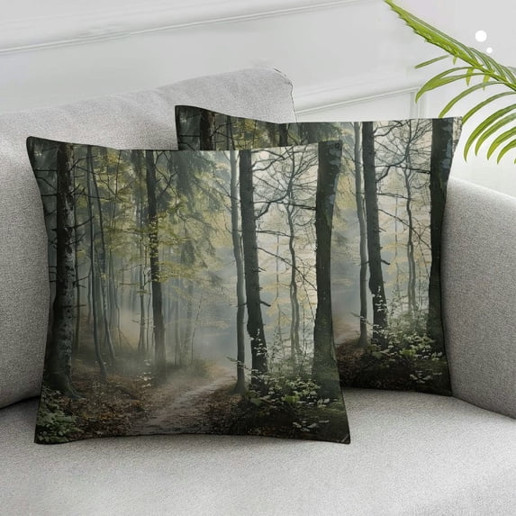 Acheng Autumn Forest Decorative Throw Pillow Case, Misty Tree Woodland Mountain Standard Pillow Covers, Set of 2 Throw Pillowcase Cushion Covers for Couch Chair Bedroom Sofa Car Seats White