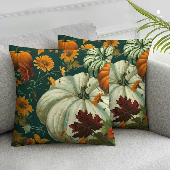 Acheng Autumn Pumpkins Thanksgiving Decorative Throw Pillow Covers Square Cushion Cover Pillow Cases Cushion Case for Sofa Living Room Bed Modern Home Decor Pillowcases,Set of 2 White