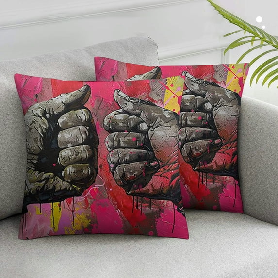 Acheng Banksy Graffiti Throw Pillow Covers Set of 2,Graffiti Fist Pillow Covers,Vintage Street Graffiti Art Pillowcase for Home Decor,Soft Square Cushion Cover for Sofa Couch Bed White