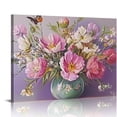 thumbnail image 1 of Acheng Bathroom Floral Canvas Wall Art Print, Antique Pink Floral Pictures Wall Decor for Home Living Room Bedroom Hallway Office, Farmhouse Kitchen Flowers Wall Art Ready To Hang 20x16in, 1 of 6