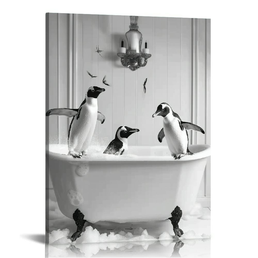 Acheng Bathroom Wall Art Funny Animal Black and White Poster Penguin ...