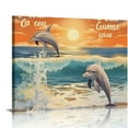 thumbnail image 1 of Acheng Beach Dolphins Bathroom Decor Wall Art Coastal Dolphin Sunrise Pictures Wall Decor Canvas Print Nautical Ocean Decor Artwork Painting For Living Room Bedroom Framed  20x16in, 1 of 6