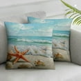thumbnail image 1 of Acheng Beach Farmhouse Decoration Throw Pillow Cover, Seashells Starfish Conch Waves Ocean Pillow Cover, XXX Pillowcase Summer Outdoor Cushion Covers for Bed, Living Room, Couch,2 Pcs White, 1 of 6