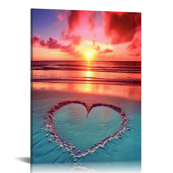 Acheng Beach Love Sunset Poster with Framed Print Canvas Painting Picture Wall Art for Home Decorations Wall Decor 16x20 in