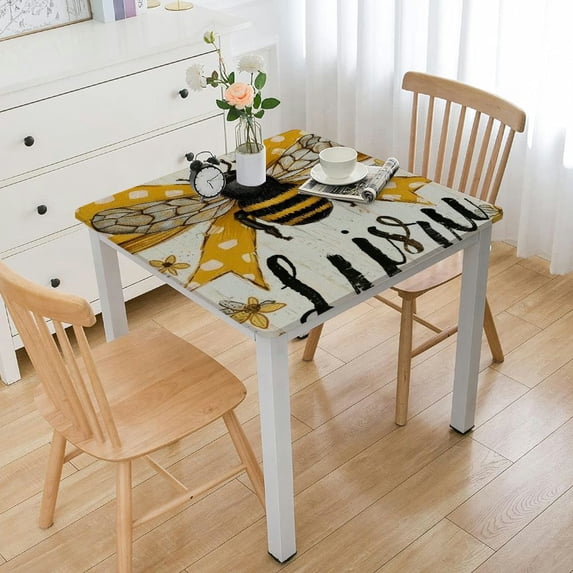 Acheng Bee Yellow Bow Cute Square Tablecloth Washable for Home Kitchen Outdoor Decoration 100% Polyester Fiber 52*52