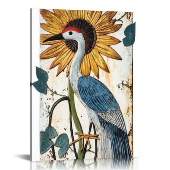 Acheng Bird Heron Wall Sculpture Outdoor Decor Hanging Crane Wall Decoration for Living Room Garden Bedroom Office Home Housewarming Party Vivid Color 12x16 in