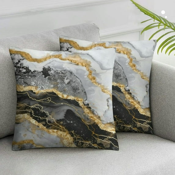 Acheng Black and Gold Marble Abstract Throw Pillow Covers Set of 2 Decorative Black Grey Pillow Cases Cushion Covers for Sofa Couch Car Bedroom Home Decor White