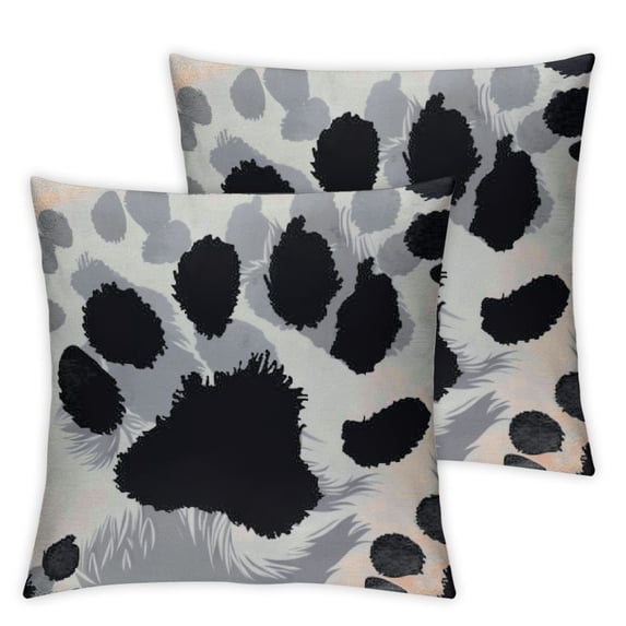 Acheng Black Gray Paws Throw Pillow Cover Set of 2 Cases Cute House Silhouette Cartoon Animal Dog Cat Paw Print Outdoor Decor Pillowcase Home Square 18x18in